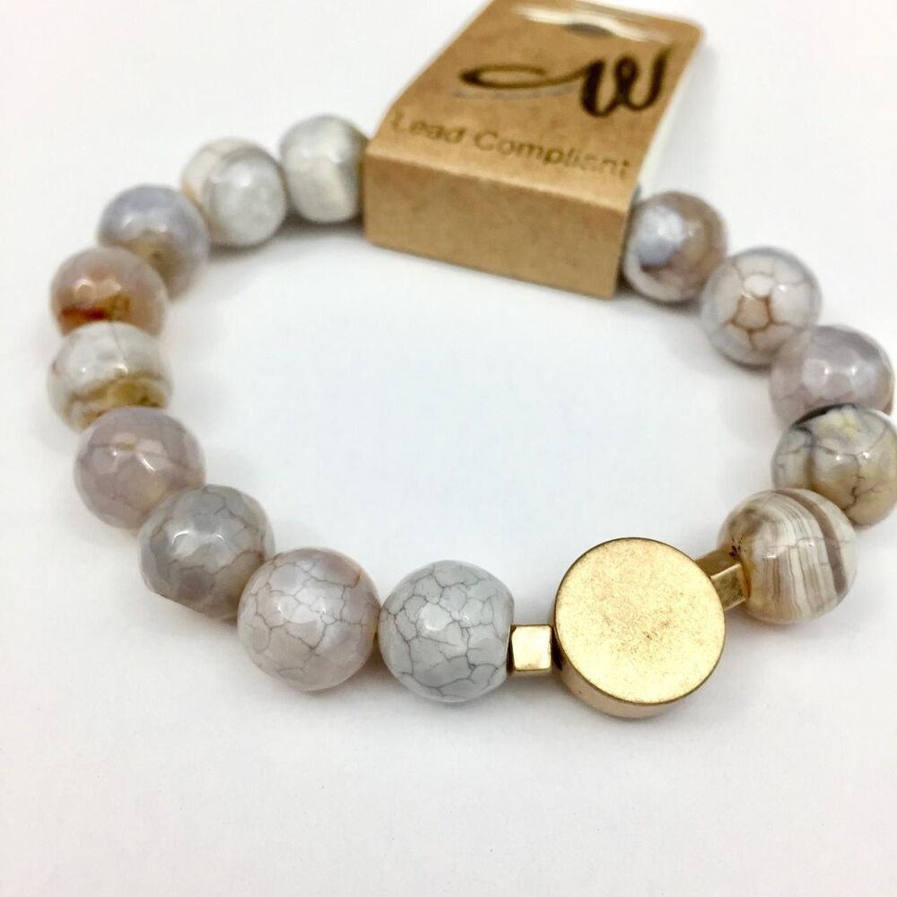 Multi-color Stone Stretch Bracelet Gold-Tone Charm